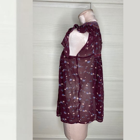 Ulla Johson Silk Floral Sheer Blouse Top Boho Bohemian Peasant Sz 4 - Picture 8 of 16